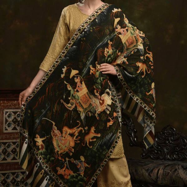 Antiquis Black Printed Cashmere Wrap