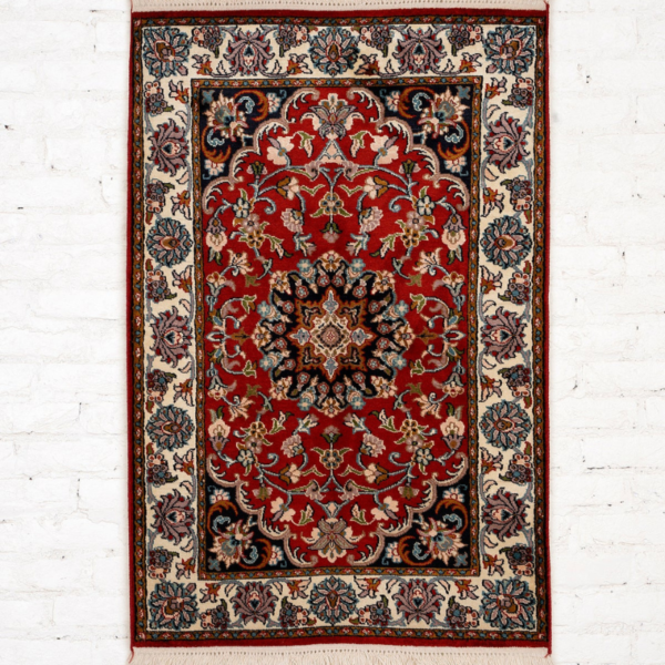 Kashmir Handknotted Silk Carpet, 2x3 ft, Traditional Artisan Rug