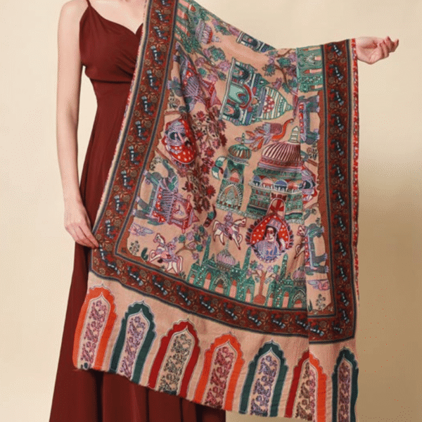Women’s Noor Kalamkari Hand Embroidered Wool Shawl