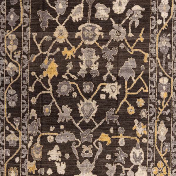 9' x 12'4" Hand Knotted Oushak Wool Rug – Brown Traditional Floral Area Rug