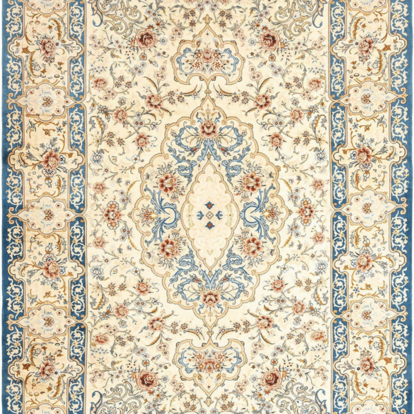 7'9" x 11'2" Handmade Tabriz Wool Area Rug – Cream Floral Medallion Design